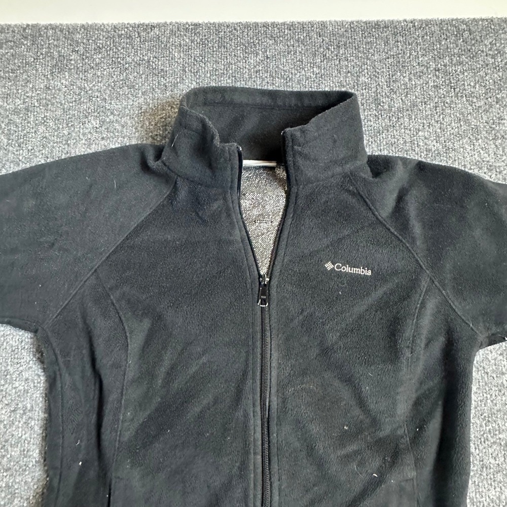 Columbia Fleece Jacket Womens Size M Black Omni-Heat Full Zip Mock Neck Outdoor
